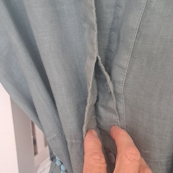 Greek Arcaic Kori Seafoam Color Linen Dress Gold Embroidery szXS missing  sash - Picture 5 of 12